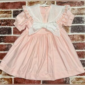 Vintage Peach heirloom dress 4t 22.5” sth removable collar